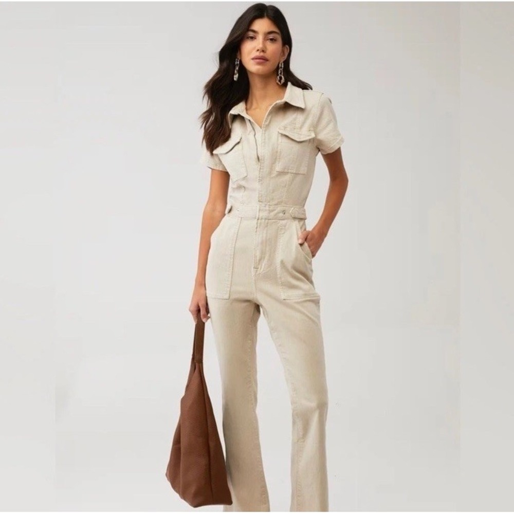 Good American Fit For Success Boot Cut Denim Jumpsuit in Sand - Size Large Mint!